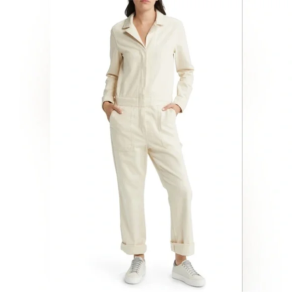 NWT Faherty Natural Ecru Overland Organic Stretch Twill Jumpsuit M - Picture 4 of 9